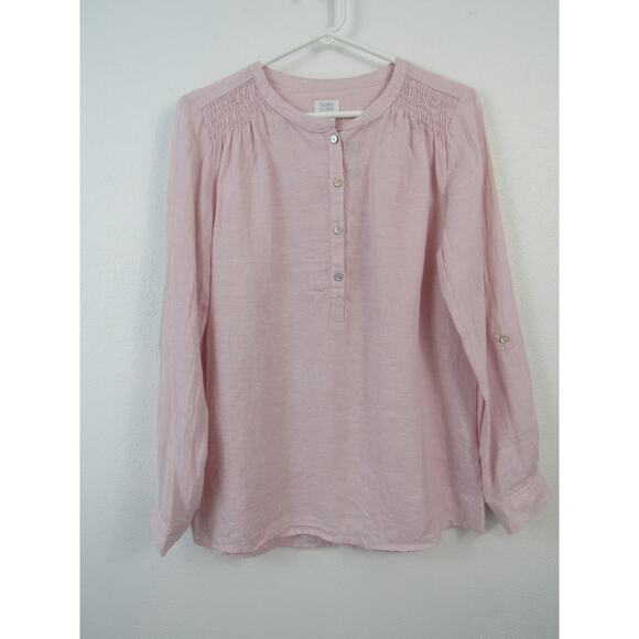 Sigrid Olsen Small 100% Linen Baby Pink Popover Blouse Roll Tab Sleeves Crewneck - Picture 1 of 5